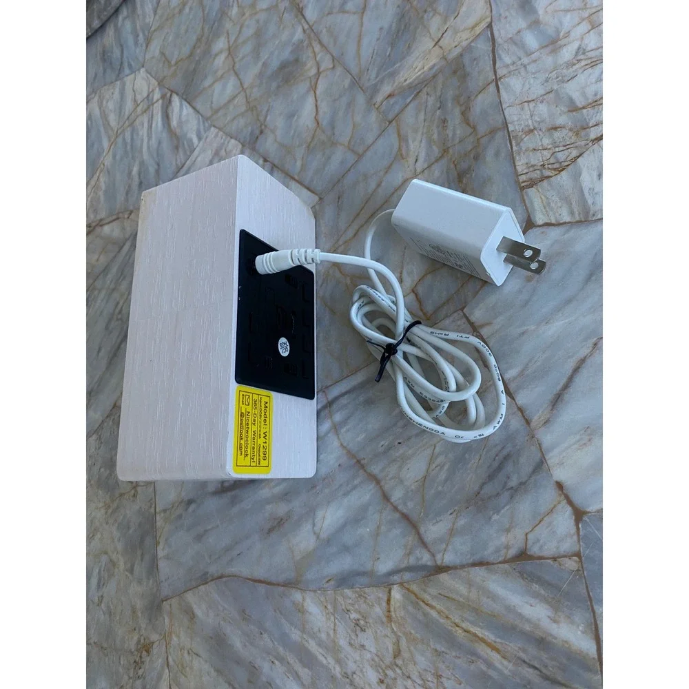 Nicetwo‎ W1299 Digital Alarm Clock White Wood Grain Minimalist Modern Bedside